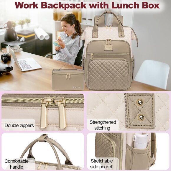 Insulated Laptop Backpack with Lunchbox for Women 15.6 Inch Work Travel Organize main image 8